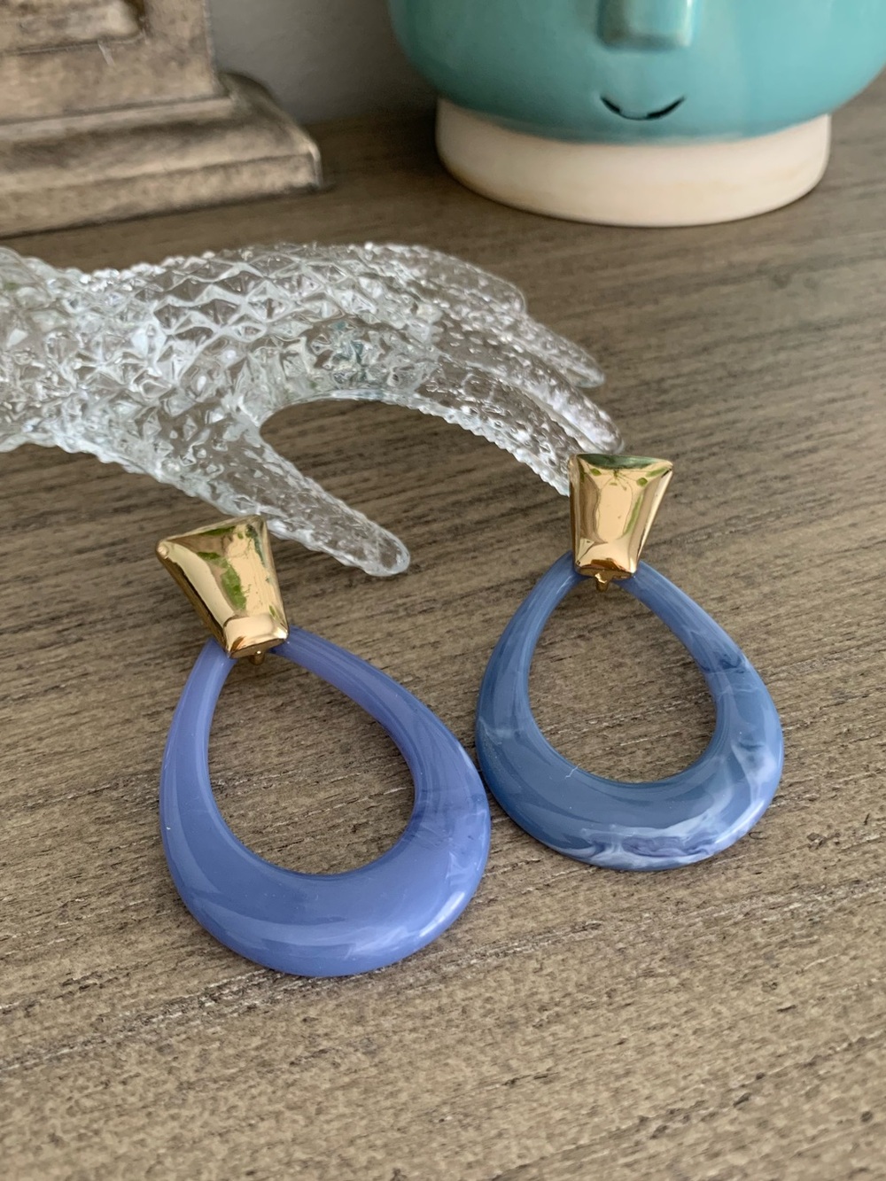 Sugarfix by BaubleBar Signed Blue Marble Acrylic Teardrop Gold Dangle Earrings